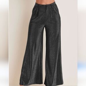 Glitter Knit Wide Leg Pants-Jet Black Silver Glitter